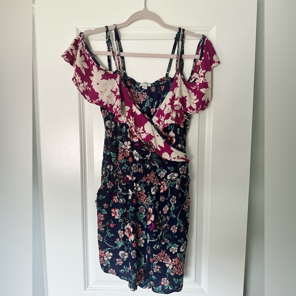 Xhiliration floral drop shoulder romper